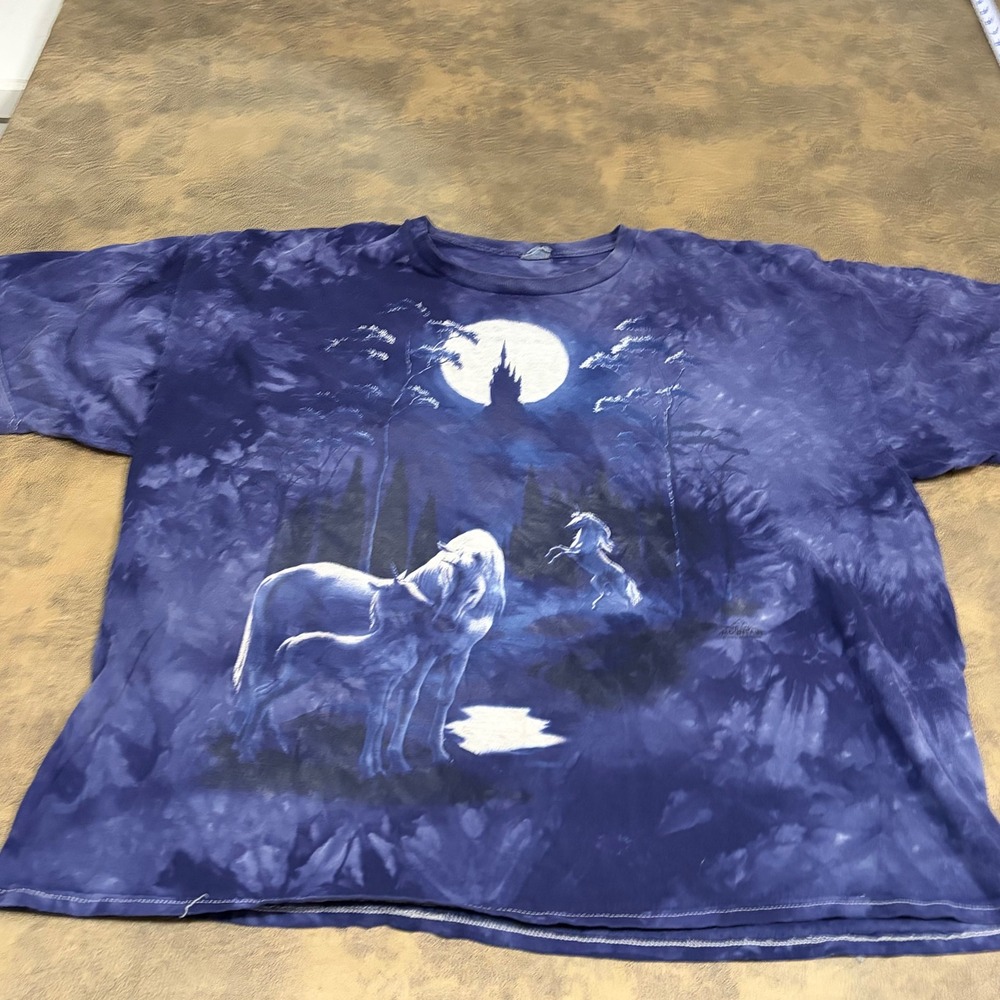 The Mountain T-Shirt Mens 3XL Blue Tie Dye Unicorn Castle Fantasy Graphic Tee